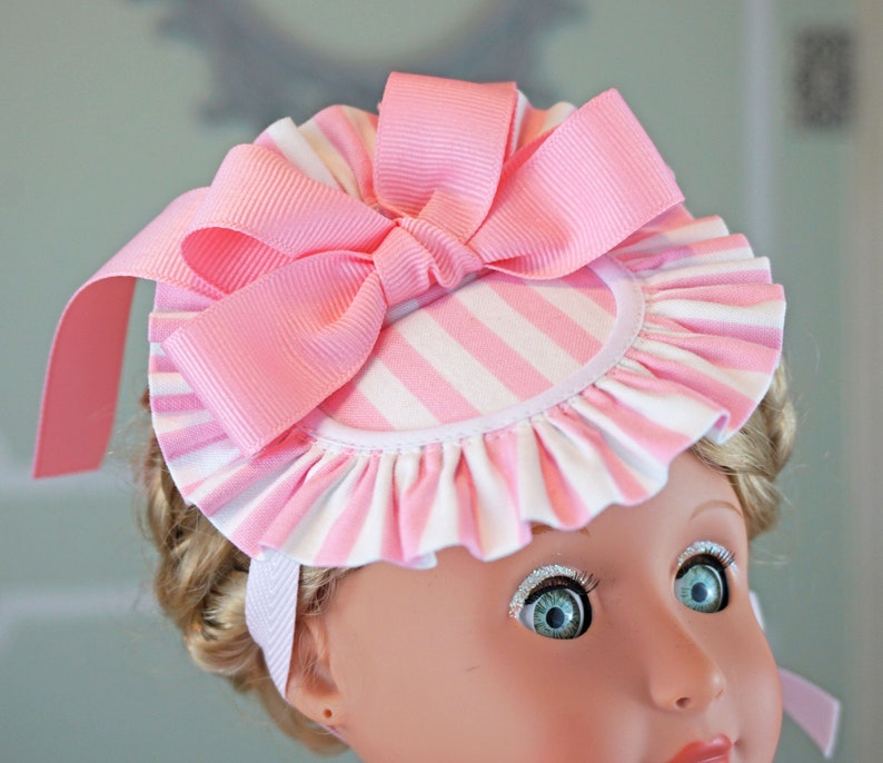 Pink Striped 18th Century Historical Bergère Hat for AG dolls 18 inch dolls image 2