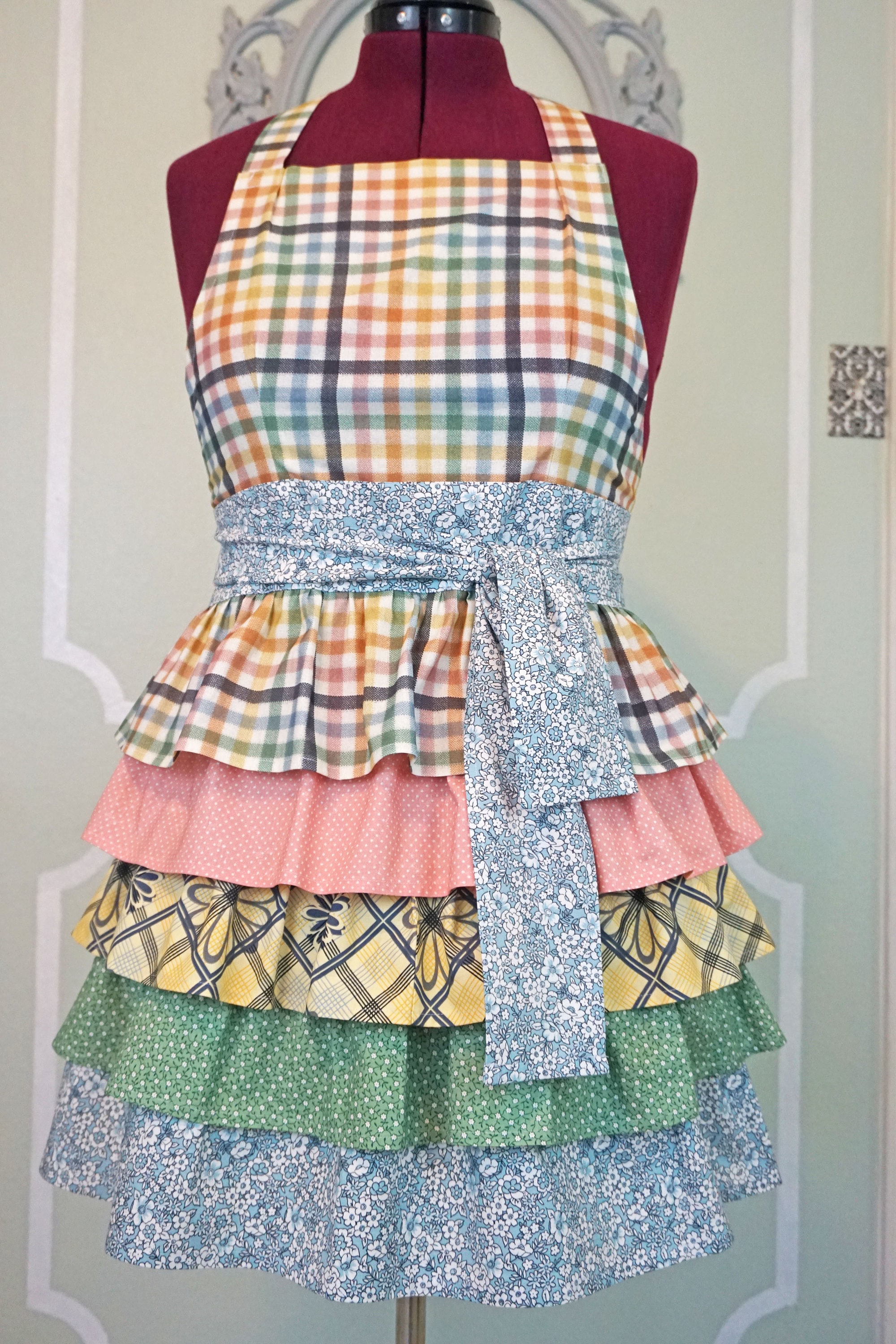 SOPHIE Vintage Style Full Ruffle Apron - Rainbow Check - Etsy