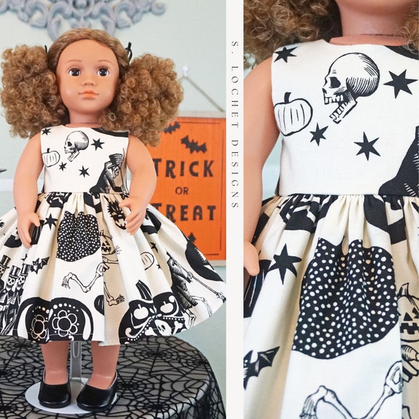 Classic Vintage Style Halloween Black and Cream Dress for 18" Doll AG Doll