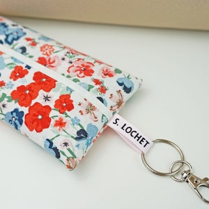 Red, Blue, Pink Flowers Pocket Tissue Holder Cozy w/optional keychain image 7