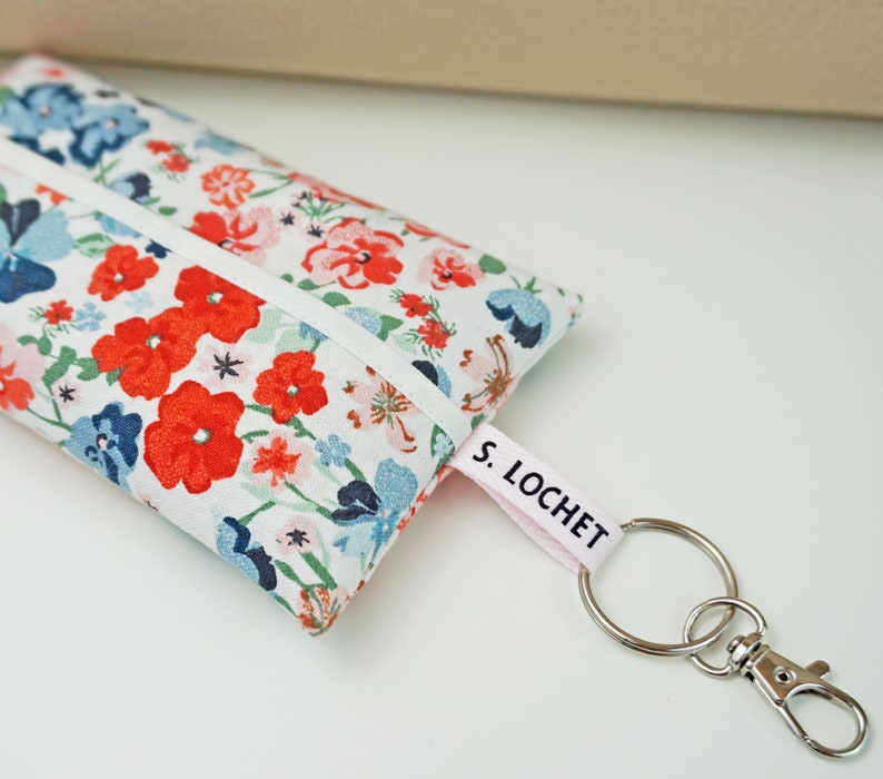 Red, Blue, Pink Flowers Pocket Tissue Holder Cozy w/optional keychain image 7