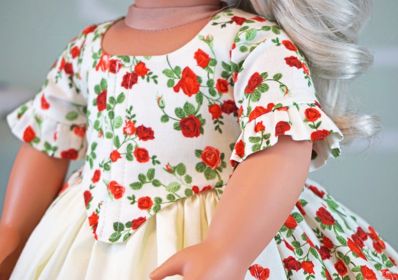 Robe a l'Anglaise Spring Red Rosebuds two piece dress for 18 Doll AG Doll image 3