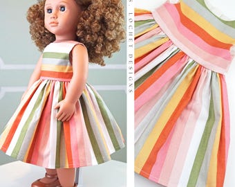 Classic Vintage Style Multicolor Rainbow Stripe Dress for 18" Doll AG Doll