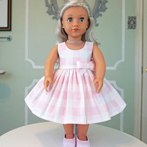 Vintage Style Summer Large Pink Gingham Sundress for 18 Doll AG Doll image 2