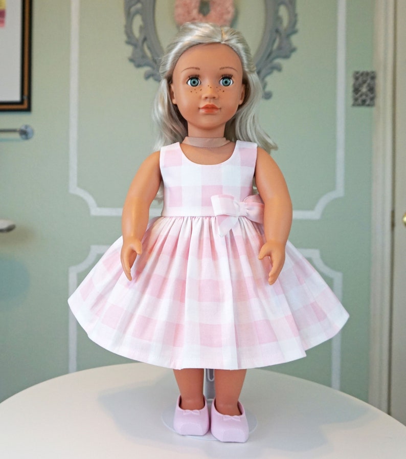 Vintage Style Summer Large Pink Gingham Sundress for 18 Doll AG Doll image 2