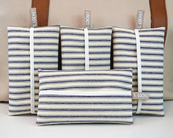 Blue Ticking Stripe Pocket Tissue Holder Cozy - choose from 2 styles