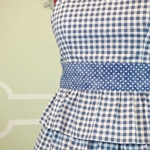 SOPHIE Vintage Style Full Ruffle Apron Blue Check Gingham image 6