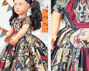 Dia de los Muertos Peasant Top Ruffle Skirt Dress for 18" Doll AG Doll