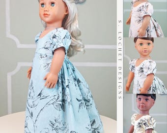 Pastel Floral Bird Toile Regency Dress for 18" Doll AG Doll