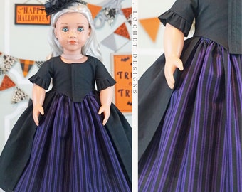 Robe d’Halloween à l’Anglaise Historique Robe deux pièces à rayures violettes pour poupée AG de 18 pouces