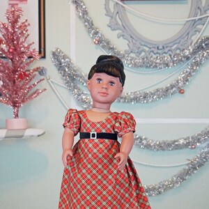 Christmas Red Plaid Regency Dress for 18 Doll AG Doll image 2