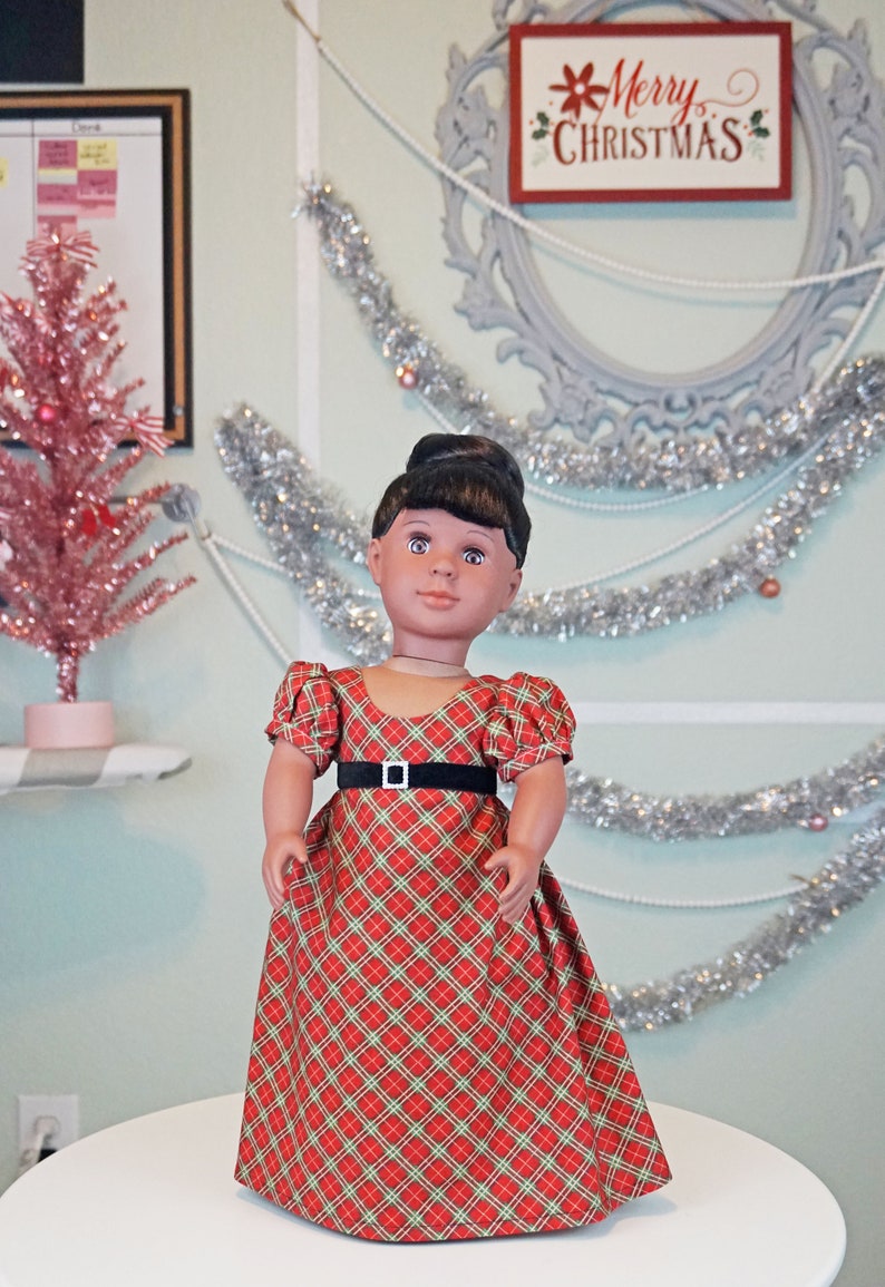 Christmas Red Plaid Regency Dress for 18 Doll AG Doll image 2