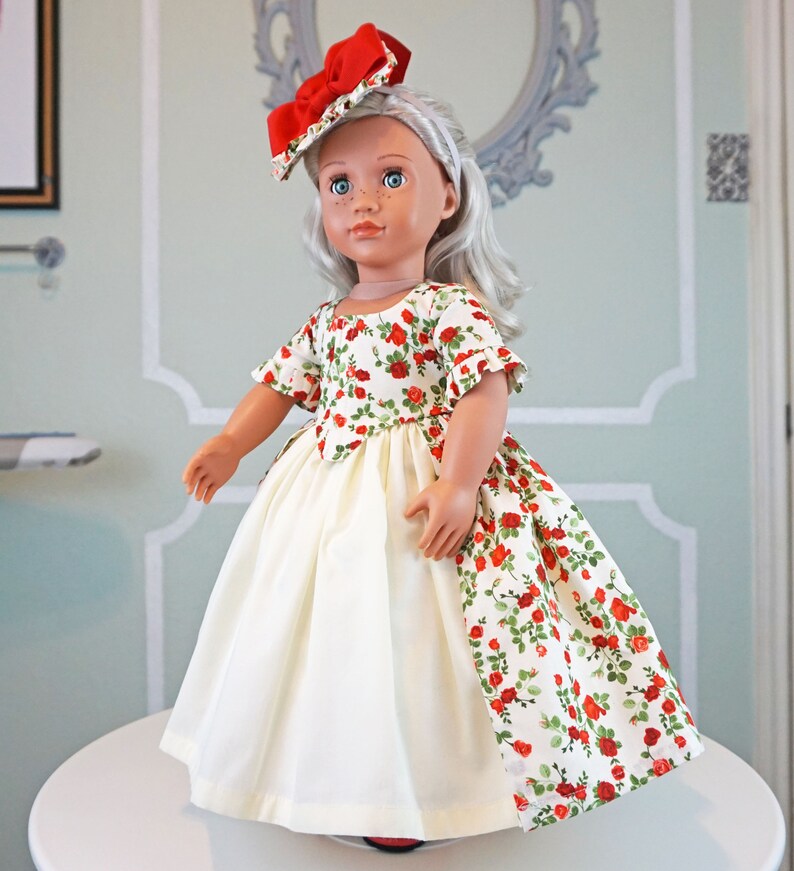 Robe a l'Anglaise Spring Red Rosebuds two piece dress for 18 Doll AG Doll image 2