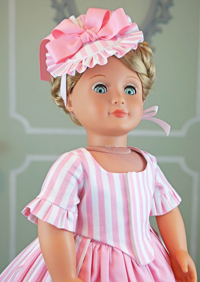 Pink Striped 18th Century Historical Bergère Hat for AG dolls 18 inch dolls image 3