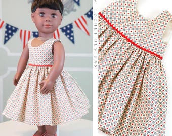 Vintage Style Mini Red Stars and Rickrack Summer Americana Sundress for 18" Doll AG Doll