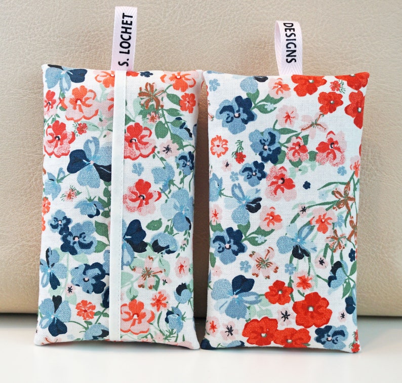 Red, Blue, Pink Flowers Pocket Tissue Holder Cozy w/optional keychain image 4