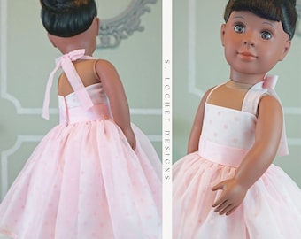 1950s Inspired Ballet Pink Flocked Polka Dot Overlay Halter Neck Prom Dress for 18" Doll AG Doll