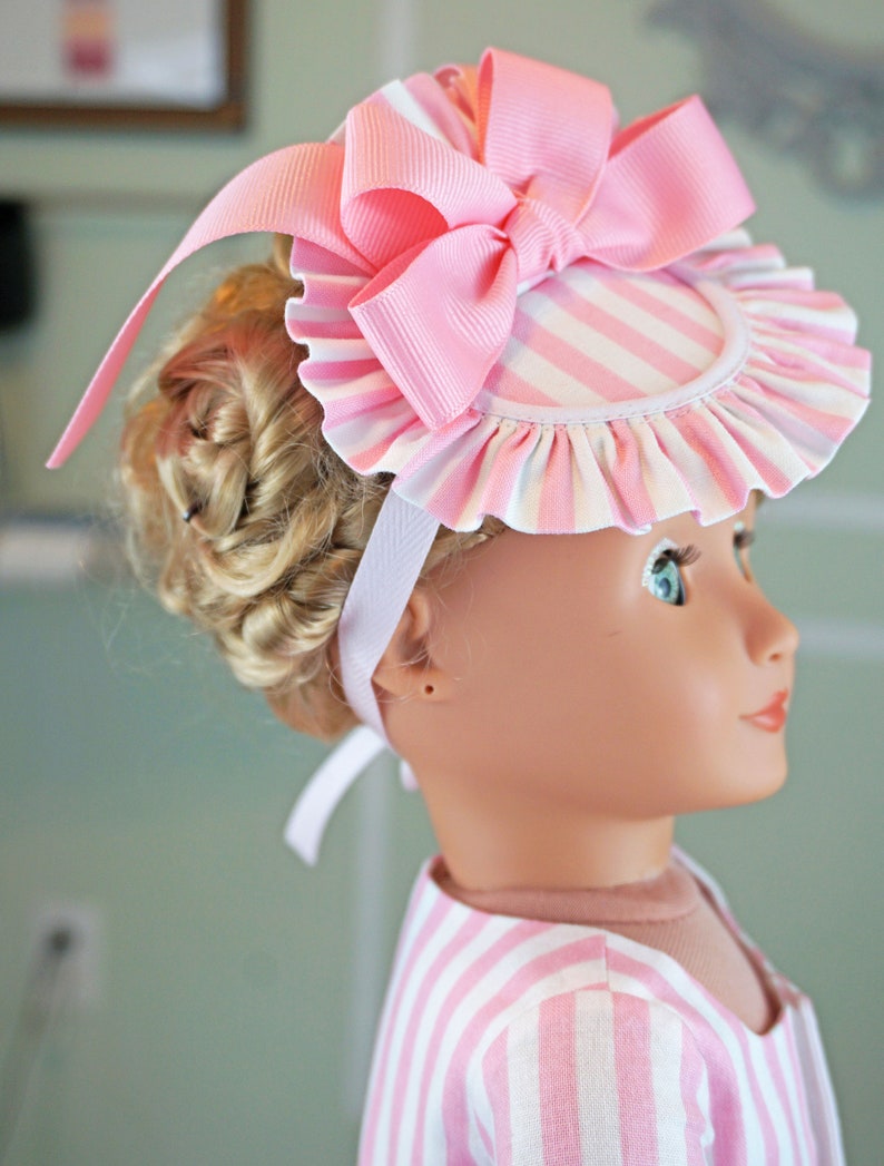 Pink Striped 18th Century Historical Bergère Hat for AG dolls 18 inch dolls image 4