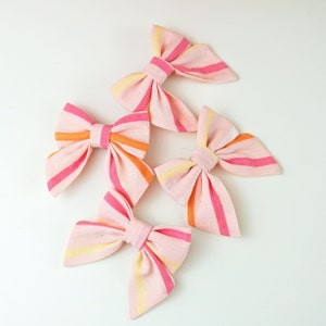 Small 2 Pink Alligator Clip Hair Bows Pink Stripes