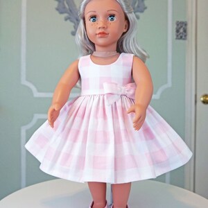 Vintage Style Summer Large Pink Gingham Sundress for 18 Doll AG Doll image 7