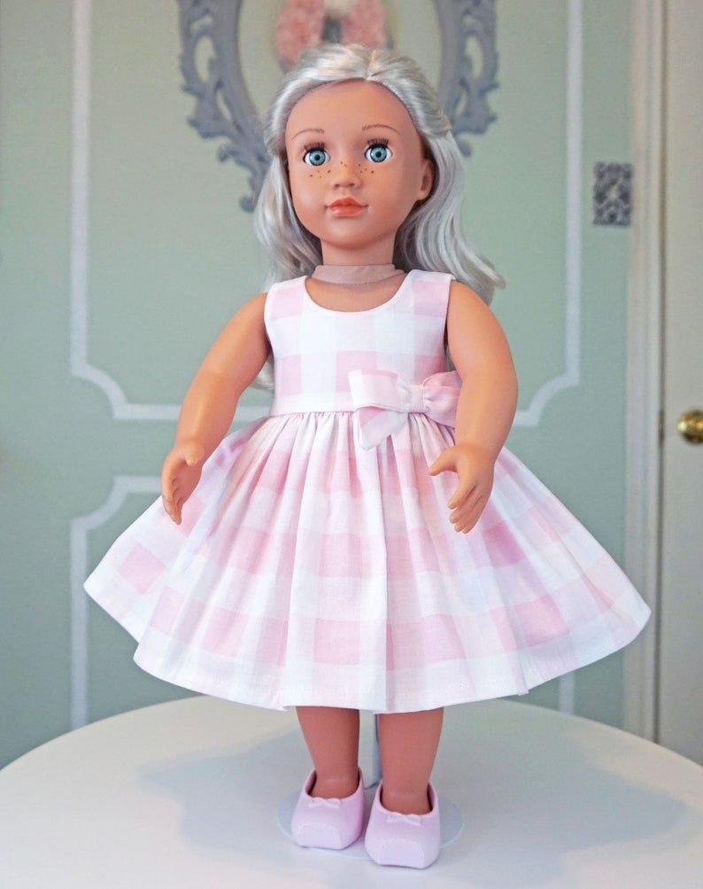 Vintage Style Summer Large Pink Gingham Sundress for 18 Doll AG Doll image 7