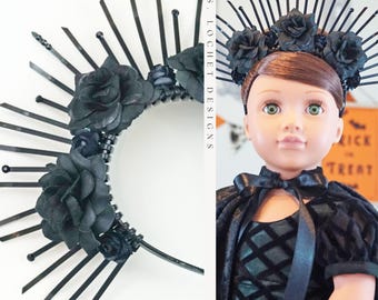 Black Halo Flower Crown Headband for 18" Dolls