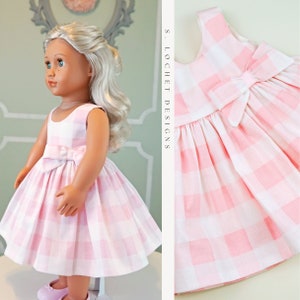 Vintage Style Summer Large Pink Gingham Sundress for 18 Doll AG Doll image 1