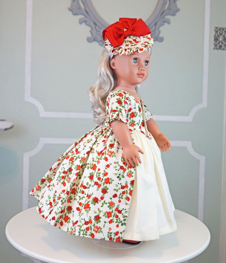 Robe a l'Anglaise Spring Red Rosebuds two piece dress for 18 Doll AG Doll image 4