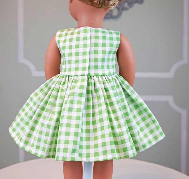 Classic Vintage Style Green and White Gingham Dress for 18 Doll AG Doll image 5