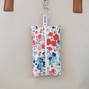 Red, Blue, Pink Flowers Pocket Tissue Holder Cozy w/optional keychain image 8