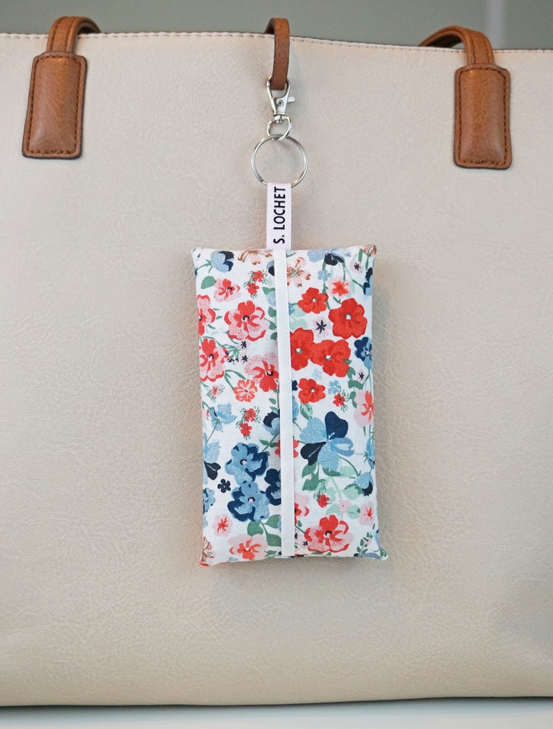 Red, Blue, Pink Flowers Pocket Tissue Holder Cozy w/optional keychain image 8