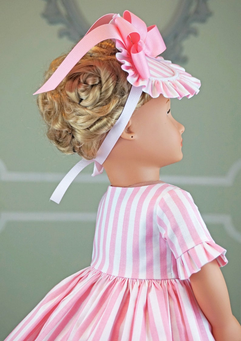 Pink Striped 18th Century Historical Bergère Hat for AG dolls 18 inch dolls image 5