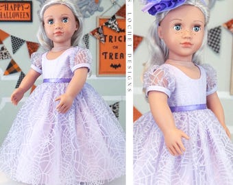 Lilac Vintage Style Spiderweb Glow in the Dark Overlay Witch Dress for 18" Doll AG Doll