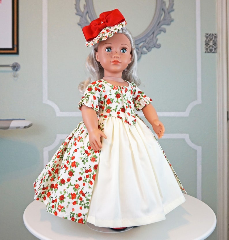 Robe a l'Anglaise Spring Red Rosebuds two piece dress for 18 Doll AG Doll image 10