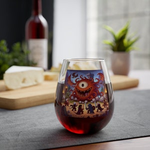 DnD Stemless Wine Glass | D&D drinkware | Fantasy Glassware | Dungeons and Dragons Cup | Beholder&#39;s Playground Glass | Monster Goblet