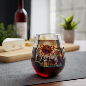 DnD Stemless Wine Glass | D&D drinkware | Fantasy Glassware | Dungeons and Dragons Cup | Beholder&#39;s Banquet Glass | Monster Goblet