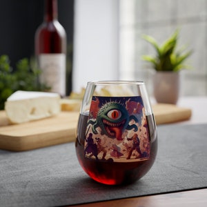 DnD Stemless Wine Glass | D&D drinkware | Fantasy Glassware | Dungeons and Dragons Cup | Beholder&#39;s Flight Glass | Monster Goblet