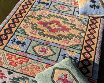 Geometrisch wollen vloerkleed, handgemaakt Hutsul wollen kleed, op maat gemaakt, Oekraïens Karpatisch kleed, boho-stijl, zuidwestelijke decoratie, volkskunstkleed