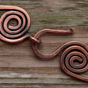 Handmade X-Large Spiral Antique Copper Clasp - 12 gauge Artisan Forged Antique Copper Clasp