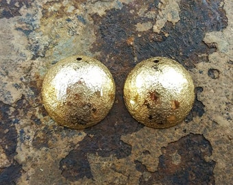 2 Artisan Hammered Shimmering Solid Jewelers Brass Domed Dangles, 23mm Fine Hammered