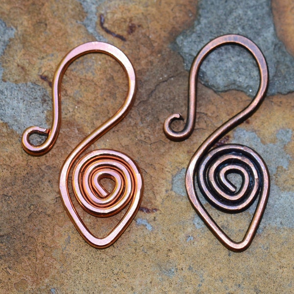 Handcrafted Copper Spiral Clasp - 16 gauge Artisan Forged Copper Clasp