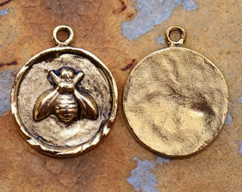 1 Antique Gold Bee Charm 24x20mm Nunn Designs