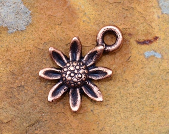 2  Antique Copper Daisy Charms - 13.4 x11.4mm  Copper Plated Pewter Low Shipping