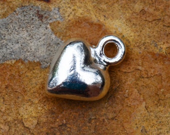2 Silver Puffed Heart Charm 12mm x 11mm Nunn Designs Low Shipping