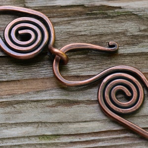 Handmade Spiral Antique Copper Clasp - 14 gauge Artisan Forged Antique Copper Clasp