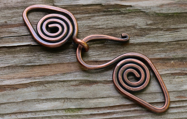 Handmade Spiral Antique Copper Clasp 14 gauge Artisan Forged Antique Copper Clasp image 1