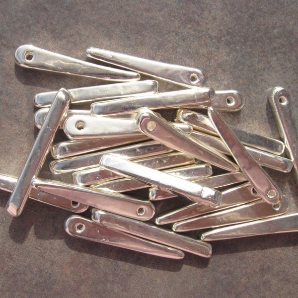 10 Silver Skinny Spike 31mm Mykonos Greek Ceramic Beads