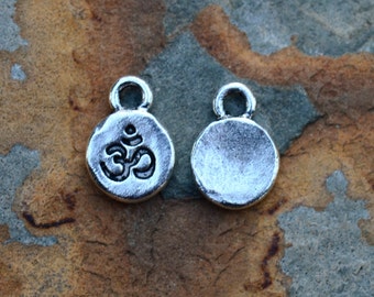 2 Antique Silver Itsy Spiritual Ohm Charms, Nunn Designs 12.7 x 9.1mm