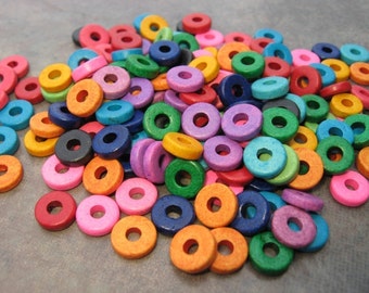 Greek Ceramic Beads - 30 Bright Assortment 8mm Round Washers