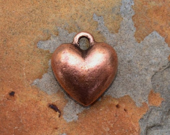 2 Antique Copper Puffed Heart Charm 12mm x 11mm Nunn Designs Low Shipping
